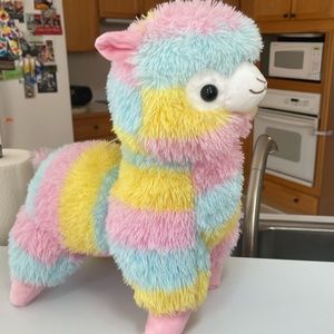 Best toy pink yellow mint green furry llama plush stuffed animal pastel 11”